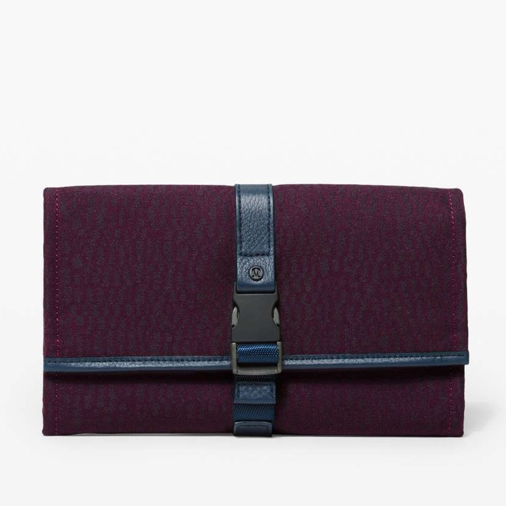 LULULEMON Test Of Time Stacked Jacquard Black Cherry Leather Trim Travel Wallet